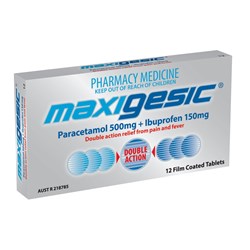 Maxigesic Paracetamol 500mg  Ibuprofen 150mg 12 Tablets